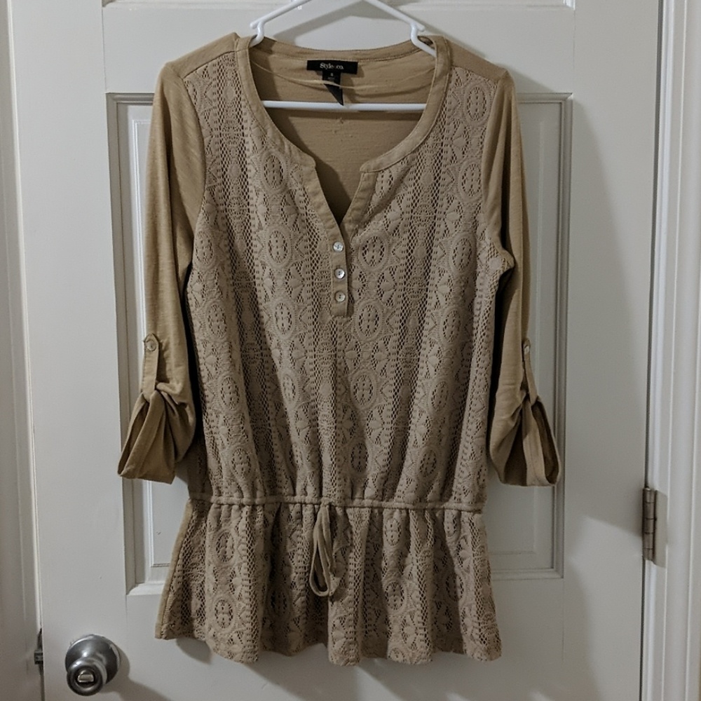 Lacy henley with drop waist